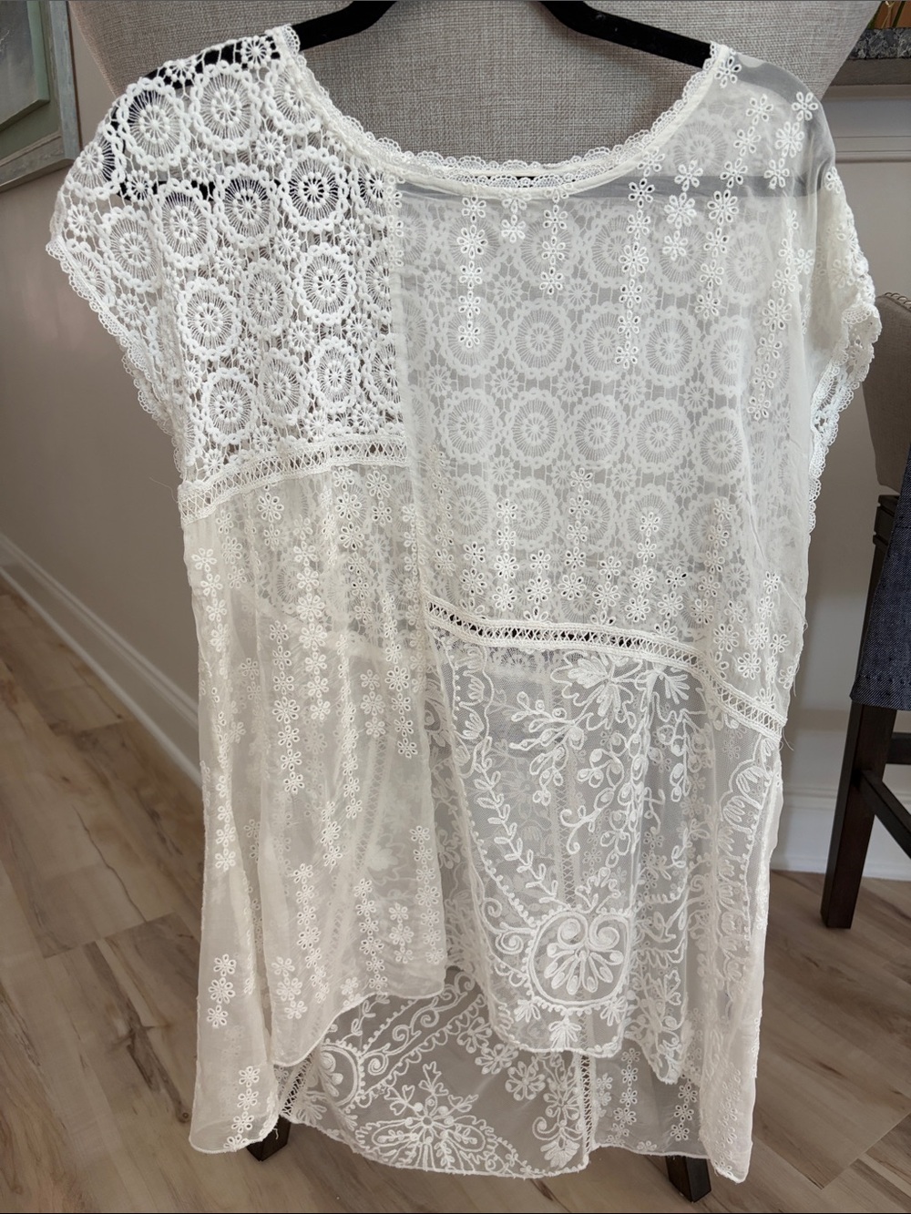 White Lace Panel Women's Top - Lightweight Sheer Blouse